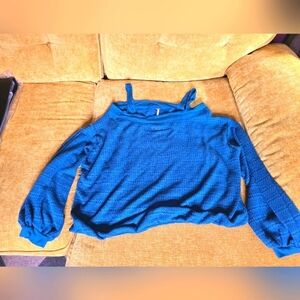 Free People Cold Shoulder Hacci Knit Top Teal Treasure